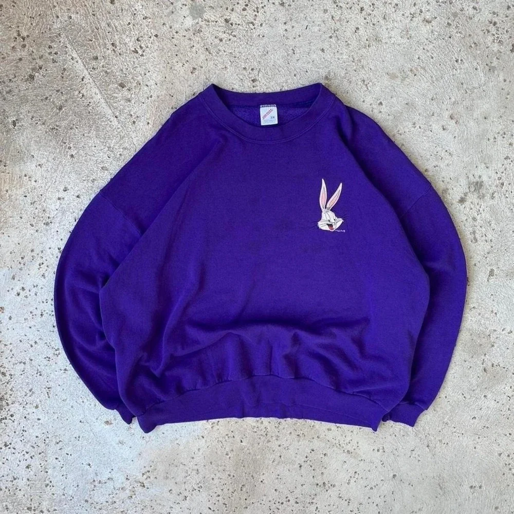 Vintage Bugs Bunny Looney Tunes Embroidery Purple Crewneck